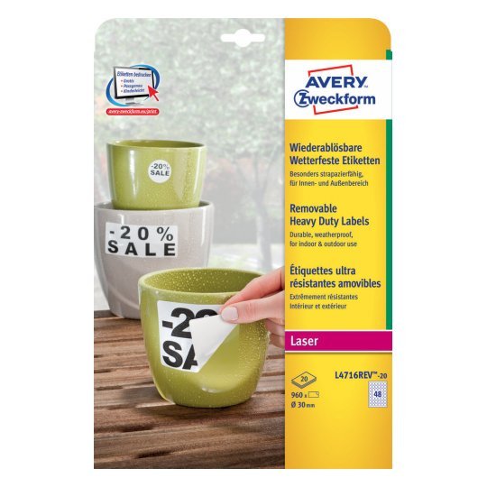 Avery Wiederablösbare Resistant a Intemperie Láminas Labels