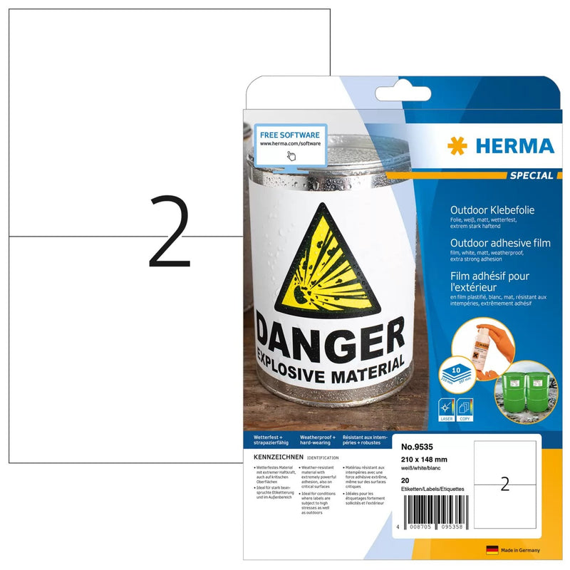 Herma Label . Film Adhesive Outdoor A4 White 210X148 Mm 20 Pieces