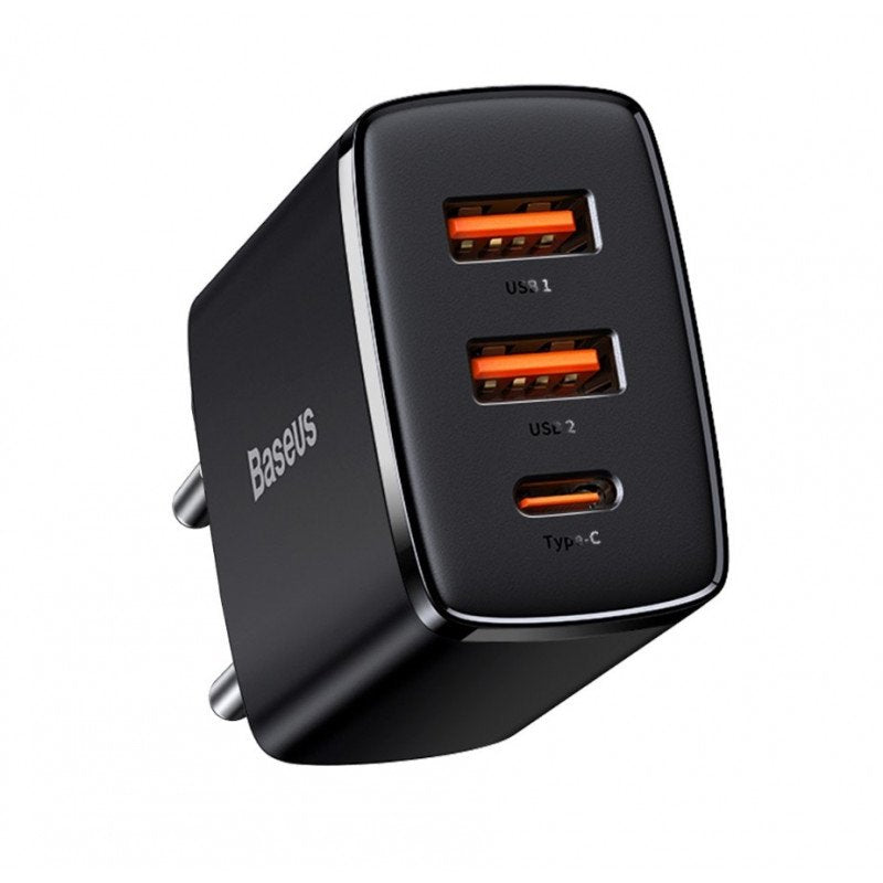 Baseus Charger 30W 3 Ports (2 USB + Usb-c) Compact Quick Black CCXJ-E01