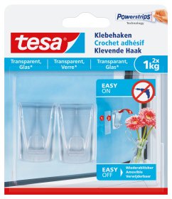 Tesa Gancho Adhesive, 2 Unidades Superficies Transparentes Y Glass Hasta 1KG Gancho Transparente