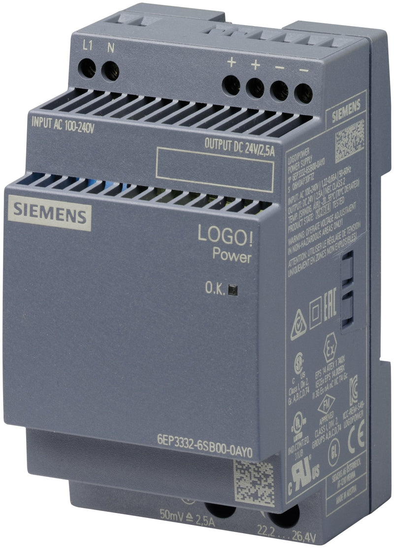 Siemens 6EP33326SB000AY0 Logo!power 24V 2,5A Geregelte Power Supply