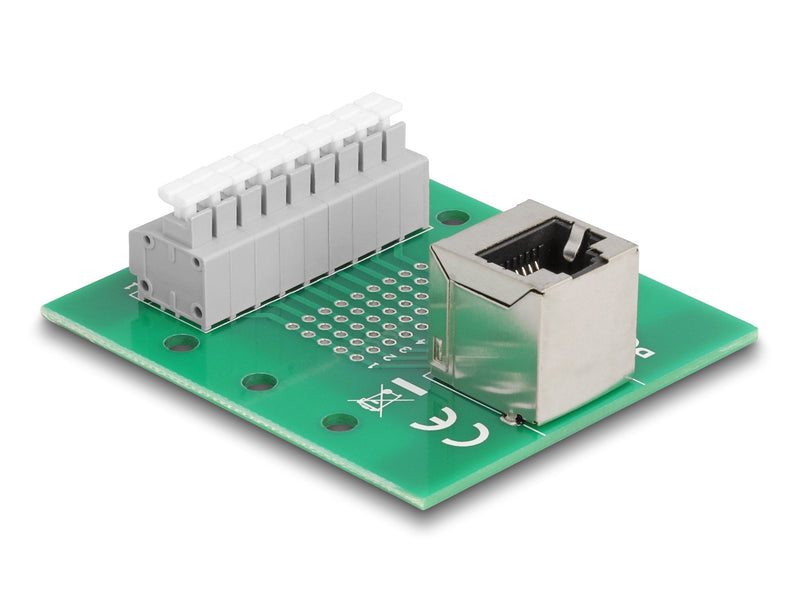 Delock 66993 RJ45 Female a Bloque Terminals Con Pulsador Carril Din Ángulo