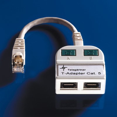 T-adapter, CAT.5E, RJ45-TOKEN Ring(ISDN) 2X, Apantallado,