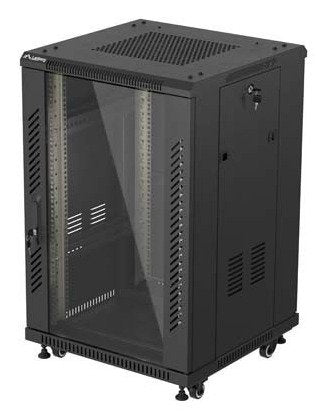 Lanberg Rack Cabinet 19 Free Standing 18U 600X600 Flat Pack With Glass Door Black