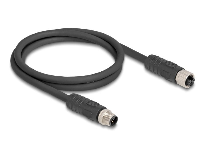 Delock M12 Cable L-kodiert 4 Pin Connector Male a Female Pur Schleppkettentauglich 1M Black
