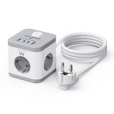 Ewent EW3863 Power Strip 3 Sockets Shucko + 2USB-A + 2USB-C — image 1