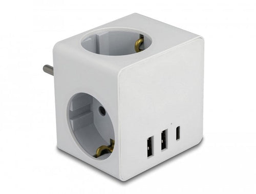 Delock Bucket Plugs 3-VÍAS With Protection Kids And USB Charger White — image 1