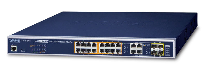 Planet GS-4210-16P4C Switch Gestionado L2 + Gigabit Ethernet (10/100/1000) Black 1U Energía Sobre Ethernet (Po