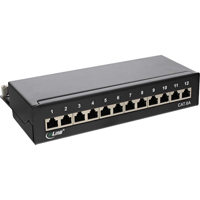 Inline Patch Panel CAT.6A Assembly Desk/Wall 12 Ports Black RAL9005 — image 1