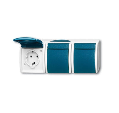 Busch Jaeger Bj 2300 3EW-53 Socket Power M.tapa Abatible Waagerecht 3F Ocean IP44 Grey Blue — image 1