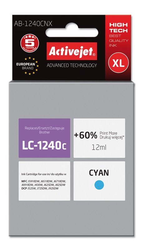 Activejet Ink AB-1240CNX (reemplazo Brother LC1240C/1220C Supreme 12ML Blue