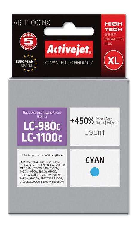 Activejet Ink AB-1100CNX (reemplazo Brother LC1100C / 980C - Supreme - 19 5ML - Cyan