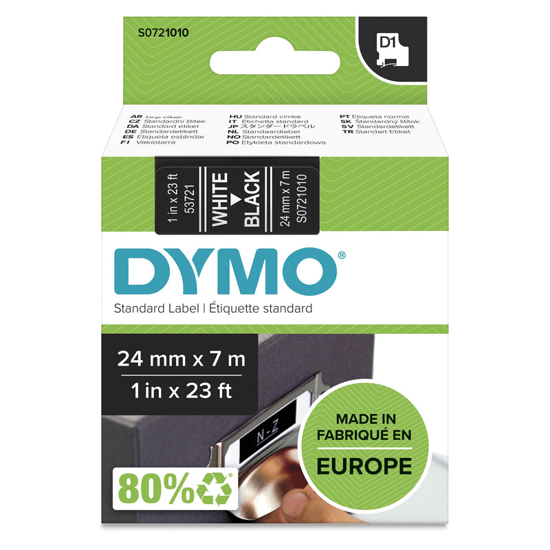 Dymo Tape D1 S0721010 24MM X 7M, White Sobre Black S0721010
