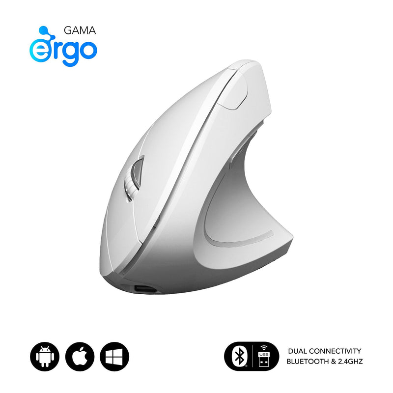 Subblim Mouse Optico Dual Glide Vertical Ergo Dual Battery White Up To 1600DPI/ Connection Dual/ RF, Bluetooth