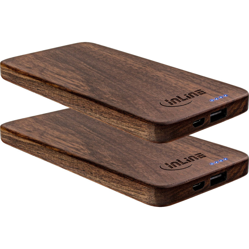 Inline 2PCS ® USB Powerbank 5.000MAH Woodplate With LED Display Real Walnut Wood