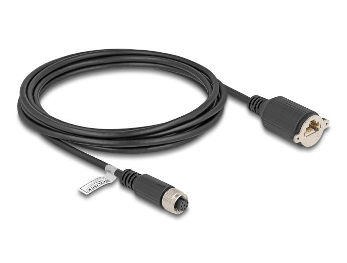 Delock M12 Cable A-kodiert 8 Pin Female a RJ45 Female CAT.5E FTP 3M Black