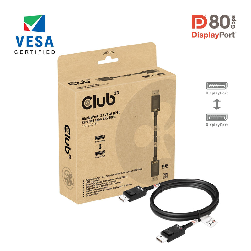 Cable CLUB3D DisplayPort 2.1 DP80 1,6M 10K 8K 4K M Retail