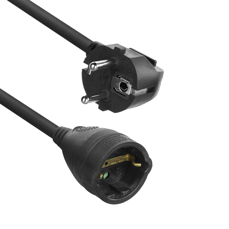 Powercord Extension Cable Schuko Cee 7 Male (angled) - Schuko Cee 7 Female Black 10M