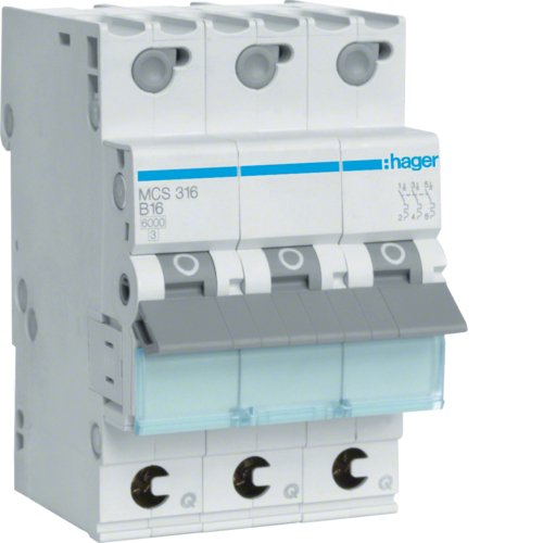 Hager Switch Magnetotérmico MCS316 ** 3POLOS 6KA C-16A Quick Connect 3M