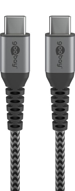 Goobay Cable 49303 USB-C To USB-C Textile Cable With Metal Plugs, 2M, Space Grey Silver