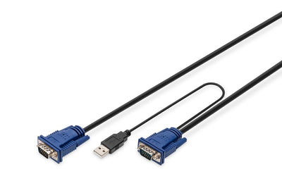 Digitus Cable KVM VGA Ps/2 USB HD DB15/M 2XMINIDIN6/M USB Type a/M HD DB15/M 3M — image 1
