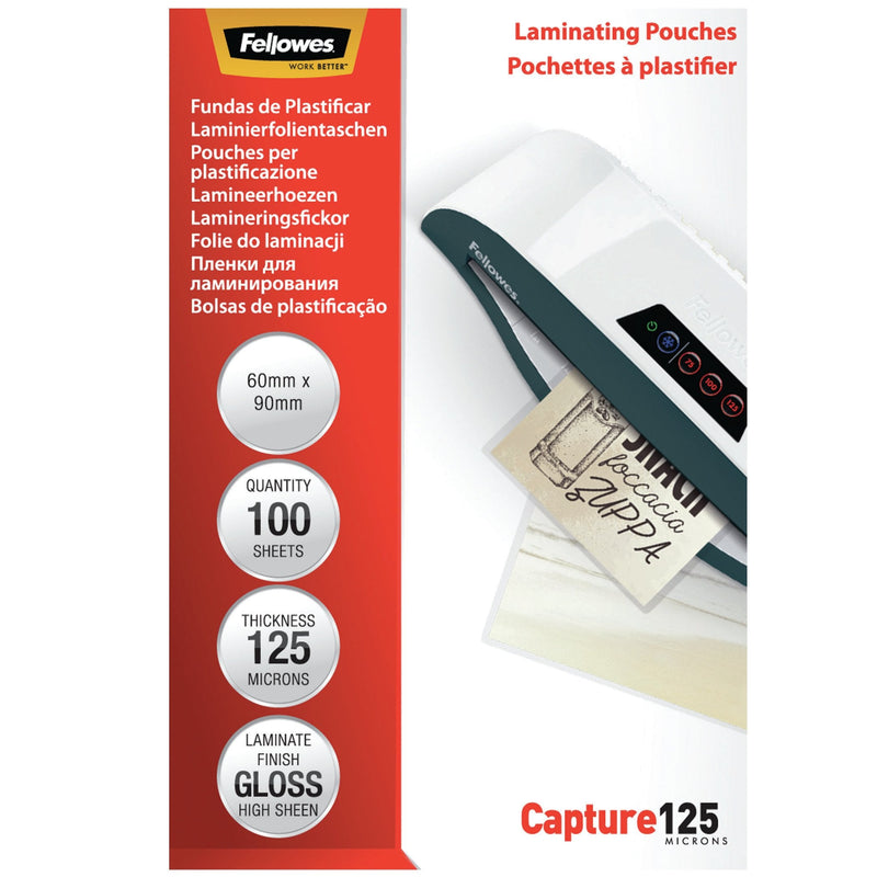 Fellowes Pack 100 Cases Plastificar Brillo Cards 60 X 90MM - 125 Micras - High Quality - Transparent
