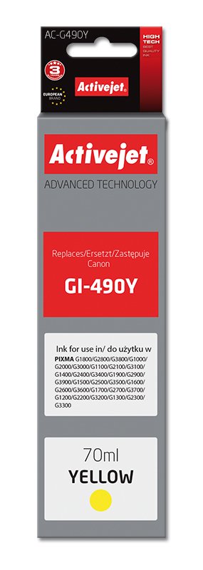 Activejet Ink AC-G490Y (reemplazo Canon GI-490Y - Supreme - 70ML - Yellow