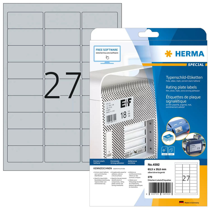 Herma Labels Placas Identificación A4 63,5X29,6MM Lámina 270 Pieces