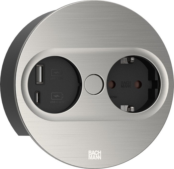 Bachmann Socket Power Recessed Twist 2, Redonda, 2VÍAS, Charger USB Steel Inoxidable, 1 Contact Protection 1