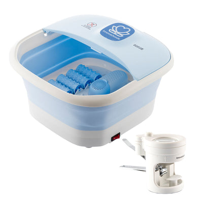 Pack Foldable Foot Spa with Rollers and Hydromassage and LED Nail Clippers with Magnifier and File InnovaGoods