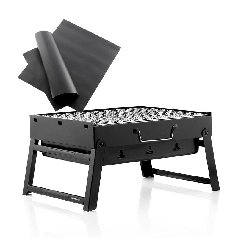 Pack of 2 Oven or Barbecue Mats and Portable Folding Charcoal Barbecue InnovaGoods
