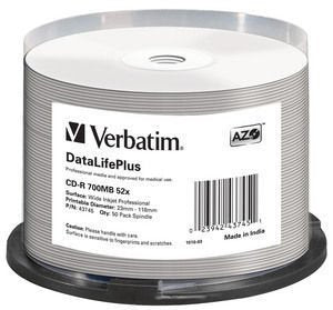 Verbatim 43745 Cd-r Verbatim 50PCS, 700MB, 52X, Spindle White Wide Printable Surface — image 1