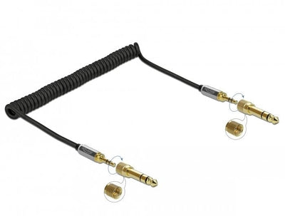 Delock 85837 Cable Enrollado 3,5MM, 3 Clavijas, Connector Stereo Male a Connector Stereo Male With Adapter Scr — image 1