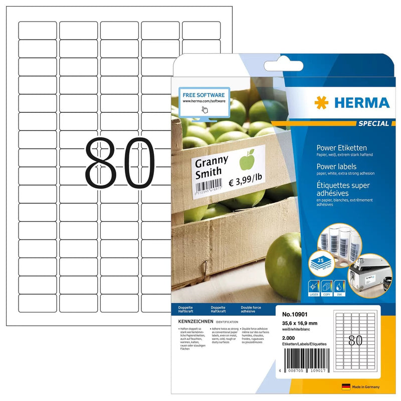 Herma Labels A4 White 35,6X16,9MM Extremadamente Adhesivas 2000 Units