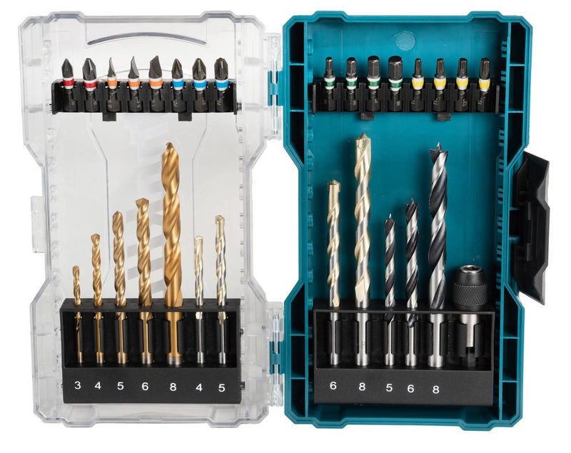 Makita Set de Taladro Brocas Y Taladro Brocas E-07054, Caja Foldable 29 Piezas Con Cover Transparente E-07054