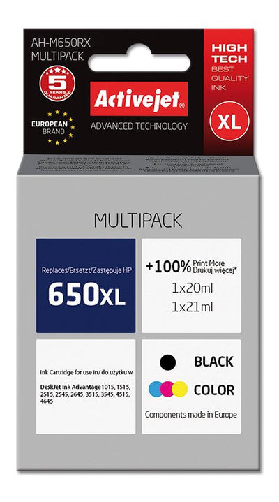 Activejet Ink Ah-M650RX (reemplazo HP 650 CZ101 / CZ102 - Premium - 1 X 20ML 1 X 21ML - Colour Black — image 1