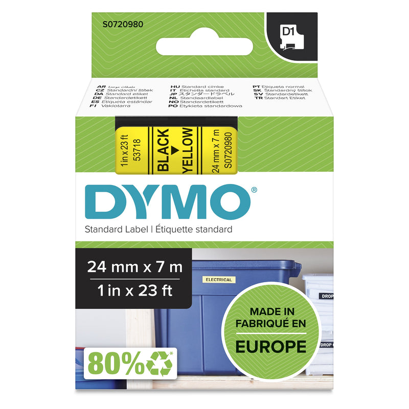Dymo D1 - Labels Standard - Black Sobre Yellow - 24MM X 7M