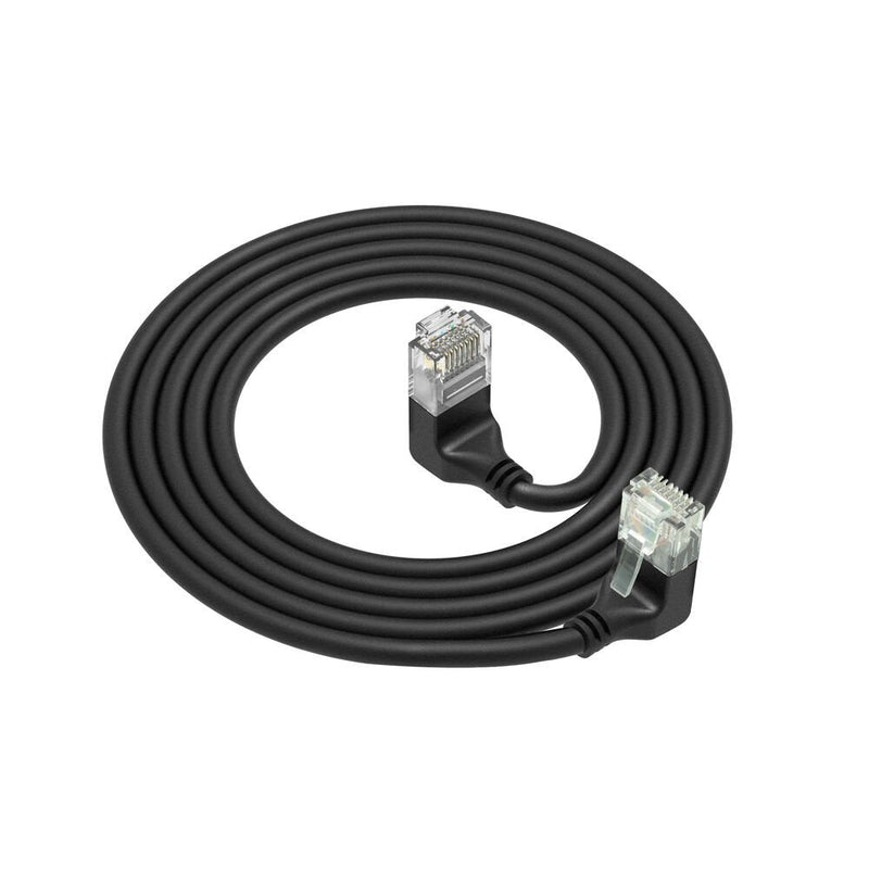 Black 5 Meters U UTP CAT.6A Lszh Slimline Patch Cable With RJ45 Connectors 90° Angled Down To 90° Angled Up