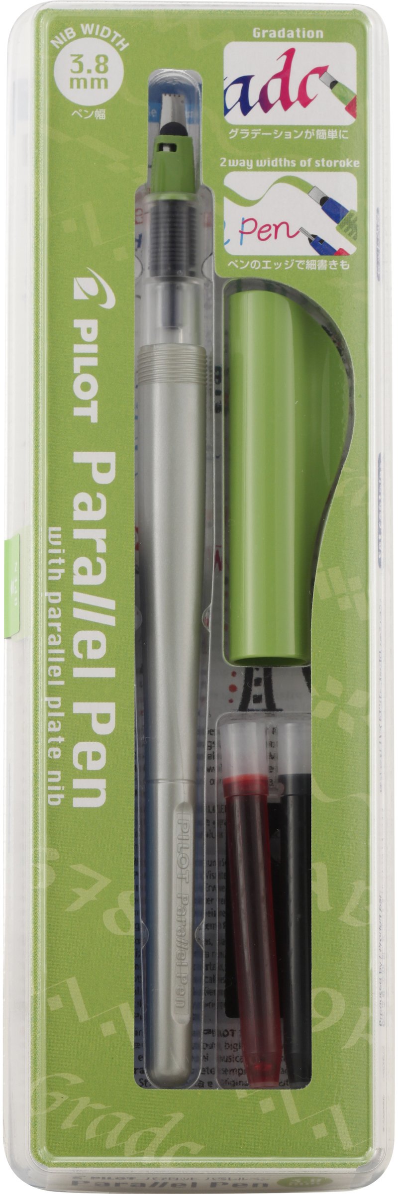 Pilot Pack Pluma Estilografica Parallel Pen 3.8MM - Punta Steel - Trazo 3.8MM - 2 Recargas, Kit Cleaning Indoo
