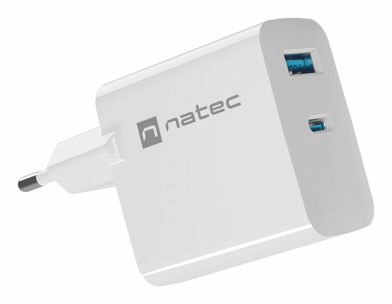Natec Charger Ribera GaN 45W PD 3.0 QC3.0 1x USB-A + 1x USB-C White