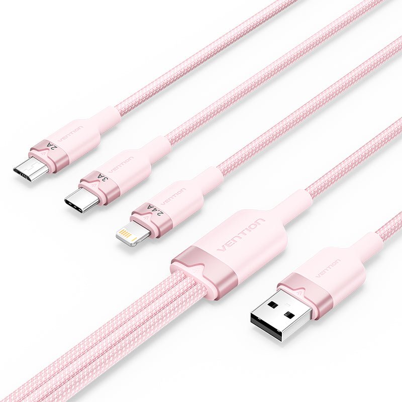 Vention USB Cable 2.0 Lightning Ctppg USB Male USB Type-c Male Microusb Male Lightning Male 1.5M Pink