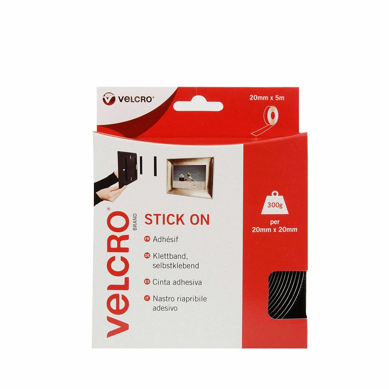 Velcro Klettband Selbstklebend, Haken & Flausch 20MM X 5M Black
