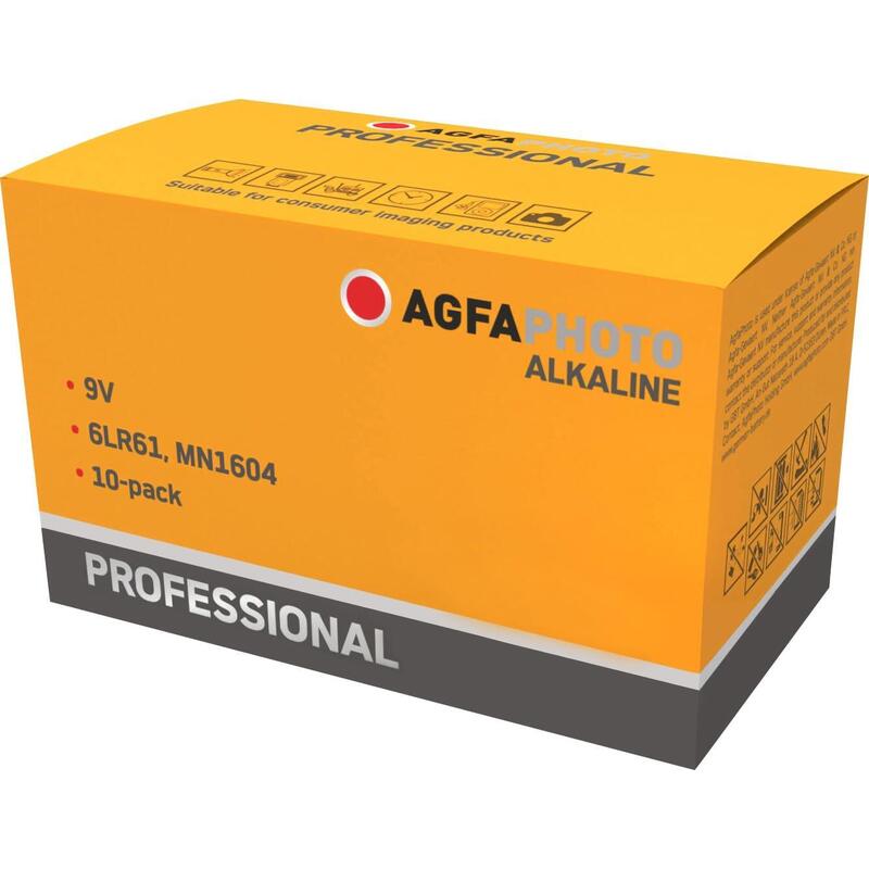 Agfaphoto Battery Alcalina, E-block, 6LR61, 9V Professional, Retail Box (10-PACK)