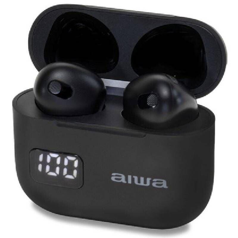 Aiwa Headphones Bluetooth EBTW-100BK With Case Charging Battery Life 3H Black