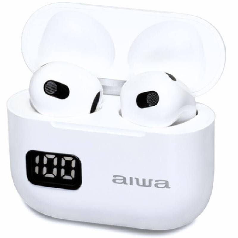 Aiwa Headphones Bluetooth EBTW-100WT With Case Charging Battery Life 3H White