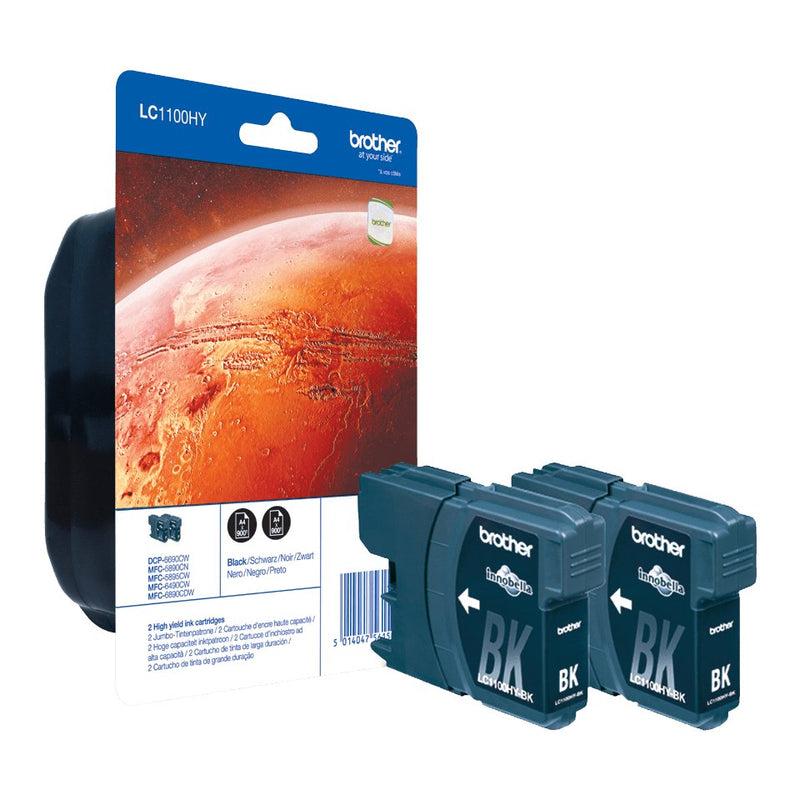 Brother Ink LC-1100HYBKBP2 Twin Pack With Security-tag