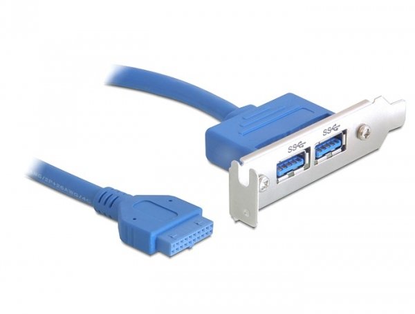 Delock Slot Bracket USB 3.0 Pin Header 19 Pin 1 X Internal 2 X USB 3.0-A Female External Low Profile
