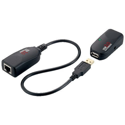 USB 2.0 CAT.5 Extender, 50M, Pigtail, Black