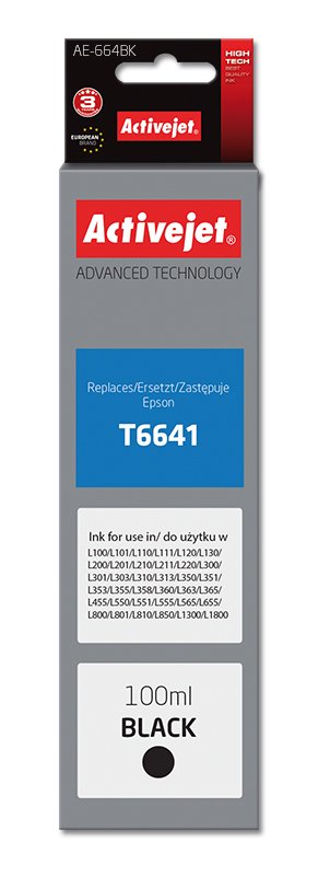 Activejet Ink AE-664BK (reemplazo Epson T6641 - Supreme - 100ML - Black