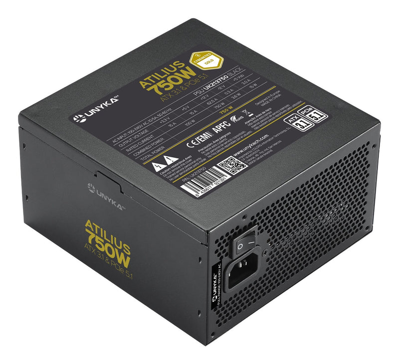 Unykach Power Supply Atilius 3.1 Black 750W 80 Plus Gold 750W ATX 3.1 - Full Modular - Fan 120MM